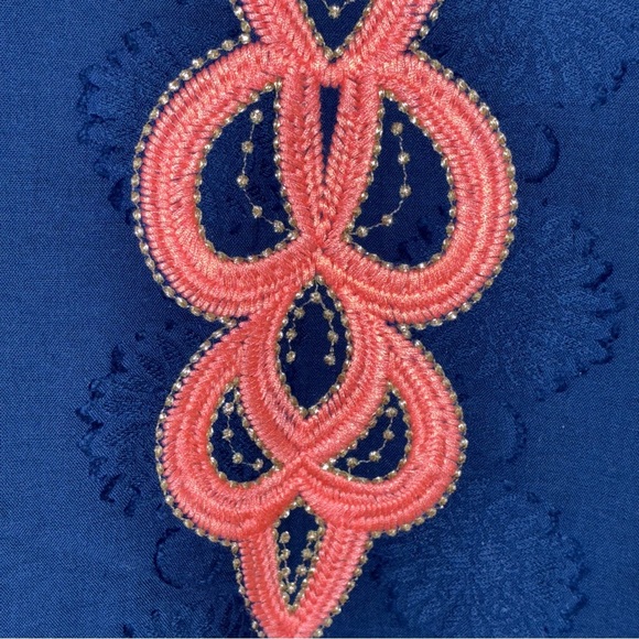 Lilly Pulitzer Cotton Amelia Island Tunic Top Large Navy Coral Gold Resort - Picture 3 of 11